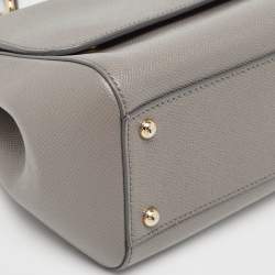 Pre Owned Dolce & Gabbana Grey Leather Medium Miss Sicily Top Handle Bag