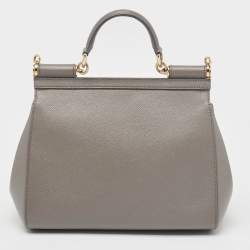 Pre Owned Dolce & Gabbana Grey Leather Medium Miss Sicily Top Handle Bag