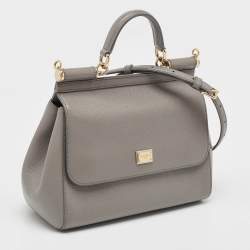 Pre Owned Dolce & Gabbana Grey Leather Medium Miss Sicily Top Handle Bag