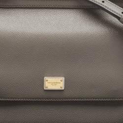 Pre Owned Dolce & Gabbana Grey Leather Medium Miss Sicily Top Handle Bag