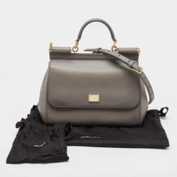 Pre Owned Dolce & Gabbana Grey Leather Medium Miss Sicily Top Handle Bag