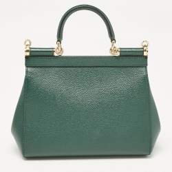 Pre Owned Dolce & Gabbana Green Leather Small Miss Sicily Top Handle Bag