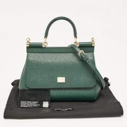 Pre Owned Dolce & Gabbana Green Leather Small Miss Sicily Top Handle Bag