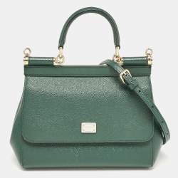 Pre Owned Dolce & Gabbana Green Leather Small Miss Sicily Top Handle Bag