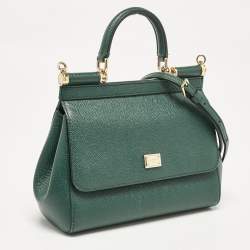 Pre Owned Dolce & Gabbana Green Leather Small Miss Sicily Top Handle Bag