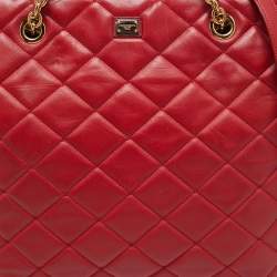 Pre Owned Dolce & Gabbana Red Quilted Leather Chain Shopper Tote