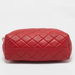 Pre Owned Dolce & Gabbana Red Quilted Leather Chain Shopper Tote