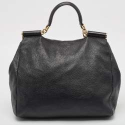 Dolce & Gabbana Black Leather Large Soft Miss Sicily Top Handle Bag