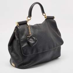 Dolce & Gabbana Black Leather Large Soft Miss Sicily Top Handle Bag