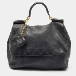 Dolce & Gabbana Black Leather Large Soft Miss Sicily Top Handle Bag