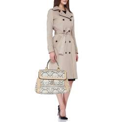 Pre Owned Dolce & Gabbana White/Beige Lace and Leather Large Miss Sicily Heritage Satchel