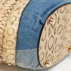 Pre Owned Dolce & Gabbana Multicolor Raffia, Denim and Python Miss Tookie Tote