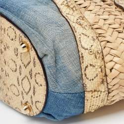 Pre Owned Dolce & Gabbana Multicolor Raffia, Denim and Python Miss Tookie Tote