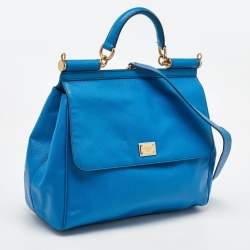Dolce & Gabbana Blue Leather Miss Sicily Top Handle Bag