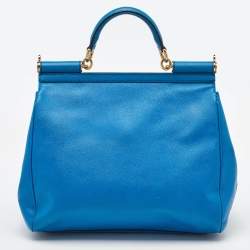 Dolce & Gabbana Blue Leather Miss Sicily Top Handle Bag
