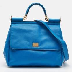 Dolce & Gabbana Blue Leather Miss Sicily Top Handle Bag