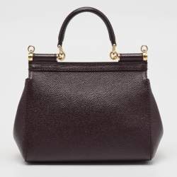 Pre Owned Dolce & Gabbana Burgundy Leather Small Miss Sicily Top Handle Bag