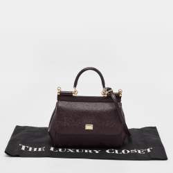 Pre Owned Dolce & Gabbana Burgundy Leather Small Miss Sicily Top Handle Bag