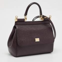 Pre Owned Dolce & Gabbana Burgundy Leather Small Miss Sicily Top Handle Bag