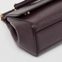 Pre Owned Dolce & Gabbana Burgundy Leather Small Miss Sicily Top Handle Bag