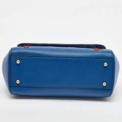 Pre Owned Dolce & Gabbana Blue Leather Drummer Large Miss Sicily Top Handle Bag