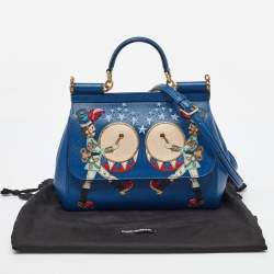 Pre Owned Dolce & Gabbana Blue Leather Drummer Large Miss Sicily Top Handle Bag