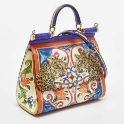 Pre Owned Dolce & Gabbana Multicolor Leather Majolica Print Large Miss Sicily Top Handle Bag