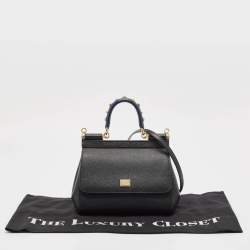 Pre Owned Dolce & Gabbana Black Leather Small Studded Miss Sicily Top Handle Bag