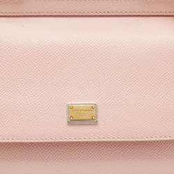 Pre Owned Dolce & Gabbana Light Pink Leather Mini Miss Sicily Top Handle Bag