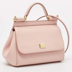 Pre Owned Dolce & Gabbana Light Pink Leather Mini Miss Sicily Top Handle Bag