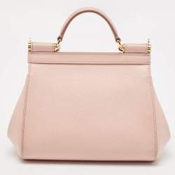 Pre Owned Dolce & Gabbana Light Pink Leather Mini Miss Sicily Top Handle Bag
