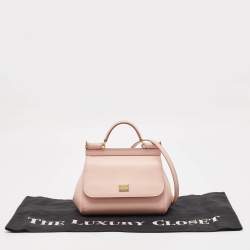 Pre Owned Dolce & Gabbana Light Pink Leather Mini Miss Sicily Top Handle Bag