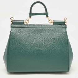 Pre Owned Dolce & Gabbana Green Leather Medium Miss Sicily Top Handle Bag