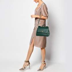 Pre Owned Dolce & Gabbana Green Leather Medium Miss Sicily Top Handle Bag