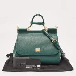 Pre Owned Dolce & Gabbana Green Leather Medium Miss Sicily Top Handle Bag