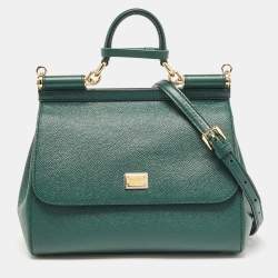 Pre Owned Dolce & Gabbana Green Leather Medium Miss Sicily Top Handle Bag