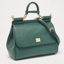 Pre Owned Dolce & Gabbana Green Leather Medium Miss Sicily Top Handle Bag