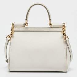 Pre Owned Dolce & Gabbana White Leather Small Miss Sicily Top Handle Bag