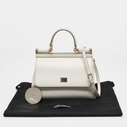 Pre Owned Dolce & Gabbana White Leather Small Miss Sicily Top Handle Bag
