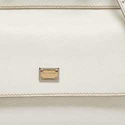 Pre Owned Dolce & Gabbana White Leather Small Miss Sicily Top Handle Bag