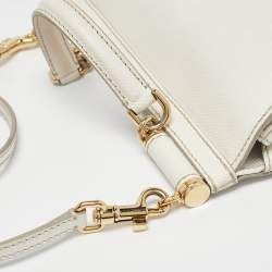 Pre Owned Dolce & Gabbana White Leather Small Miss Sicily Top Handle Bag