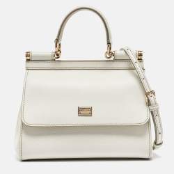 Pre Owned Dolce & Gabbana White Leather Small Miss Sicily Top Handle Bag