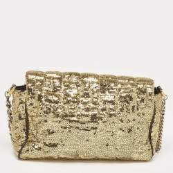 Pre Owned Dolce & Gabbana Gold Quilted Sequins Miss Charles Shoulder Bag