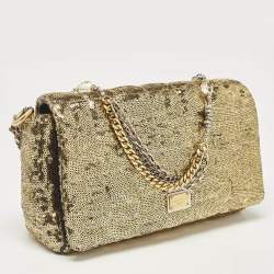 Pre Owned Dolce & Gabbana Gold Quilted Sequins Miss Charles Shoulder Bag