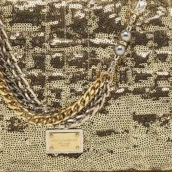 Pre Owned Dolce & Gabbana Gold Quilted Sequins Miss Charles Shoulder Bag