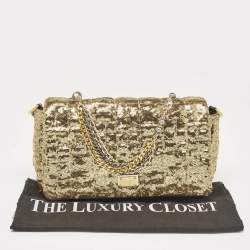 Pre Owned Dolce & Gabbana Gold Quilted Sequins Miss Charles Shoulder Bag