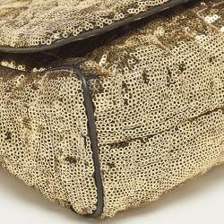Pre Owned Dolce & Gabbana Gold Quilted Sequins Miss Charles Shoulder Bag