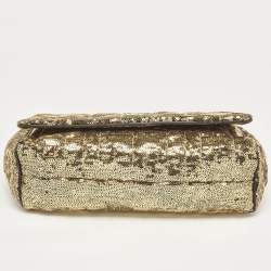 Pre Owned Dolce & Gabbana Gold Quilted Sequins Miss Charles Shoulder Bag