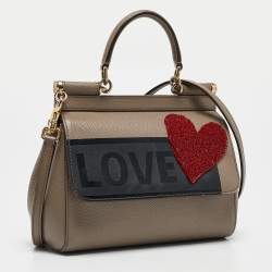 Pre Owned Dolce & Gabbana Tri Color Leather Small Love Sicily Top Handle Bag