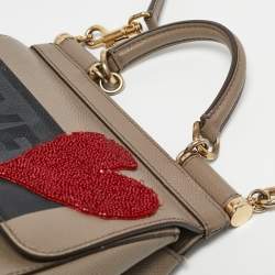 Pre Owned Dolce & Gabbana Tri Color Leather Small Love Sicily Top Handle Bag